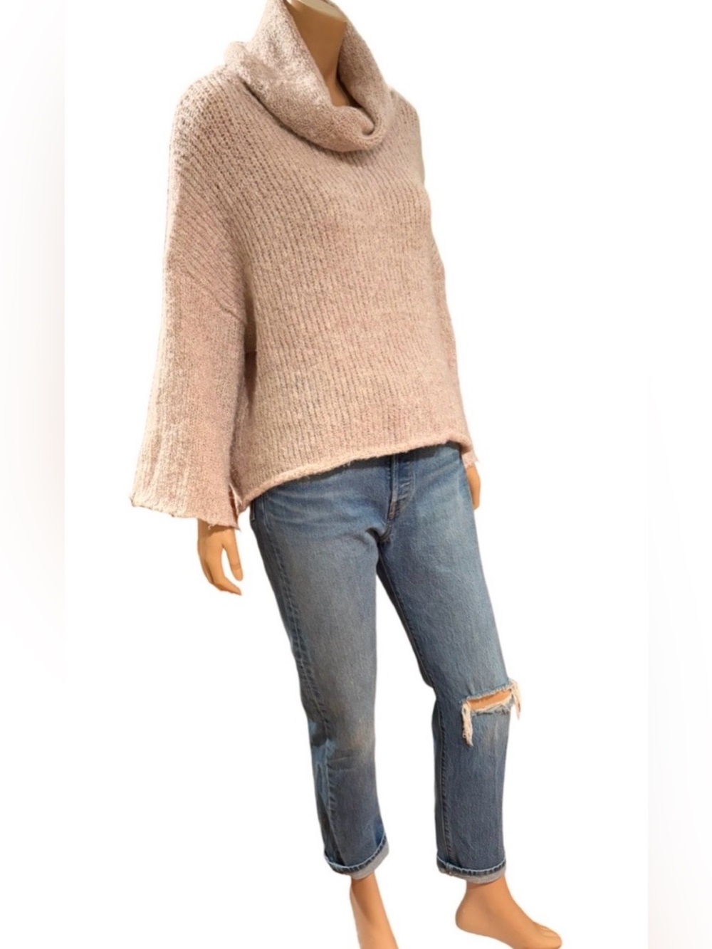 Altar’d State S/M Oversized Blush Pink Cowl Neck Boxy Knit Sweater